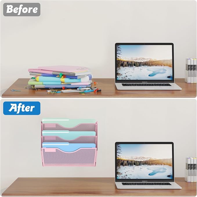 Gawerk 3 Tier Hanging Wall File Organizer, Mesh Mail Paper Orgnization Hanging - Image 4