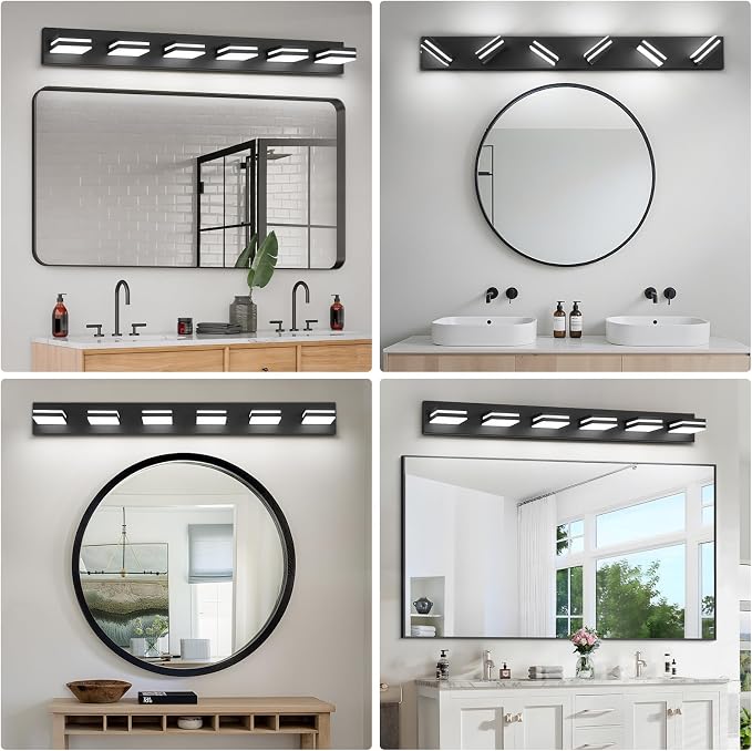 Modern LED Bathroom Lights Fixtures 6-Light, Metal Black Acrylic Wall Lighting - Image 7