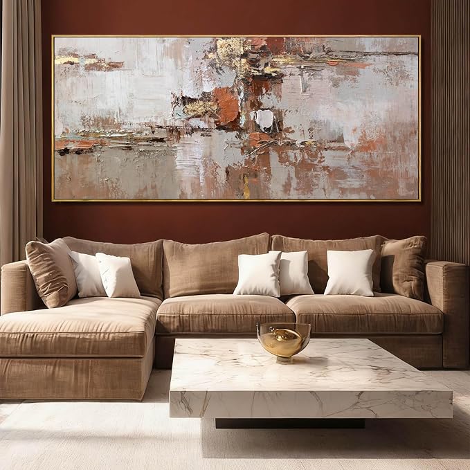 Brown and Gold Canvas Wall Art Colorful Abstract Minimalist Framed Prints - Image 4
