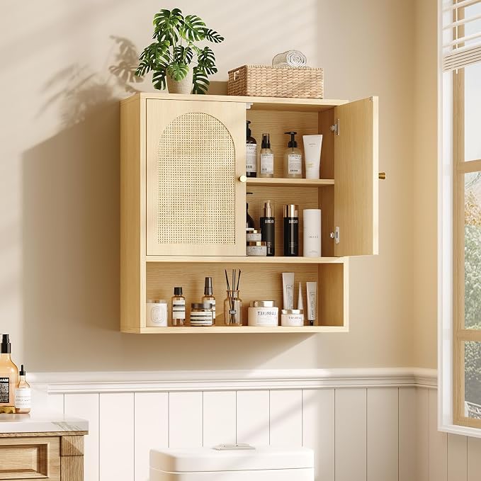 VINGLI Rattan Bathroom Wall Cabinet, Boho Medicine Cabinet - Image 4