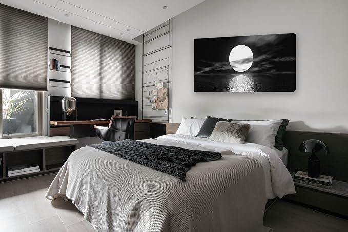 Cao Gen Decor Art S06450 Wall Art Canvas Sea White Full Moon in Night Picture - Image 2