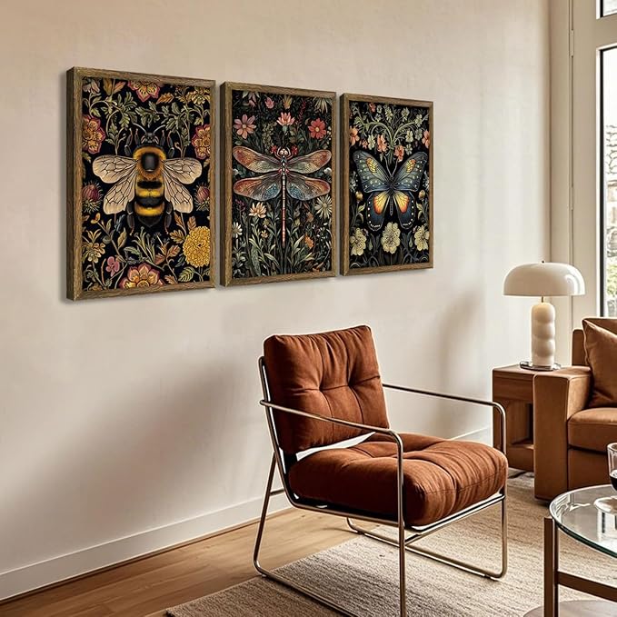 3 Pcs Framed Retro Insect Wall Art Decoration Paintings - Image 4