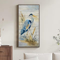 Framed Vertical Blue Heron Living Room Wall Art, Large Vintage Bird Picture by Cuspin