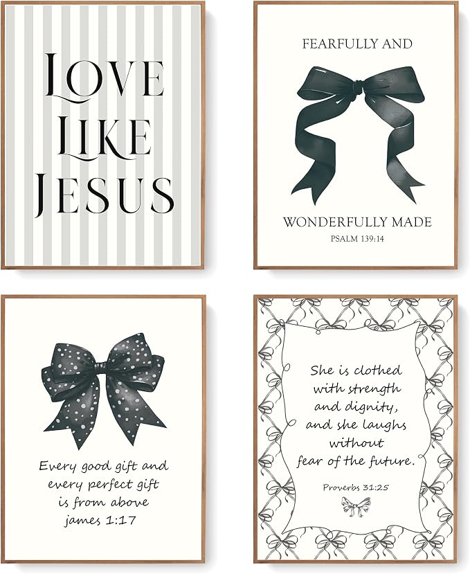 LARTSFRO Coquette Black Bow Jesus Wall Art Decor Posters, Inspirational Bible by Unknown