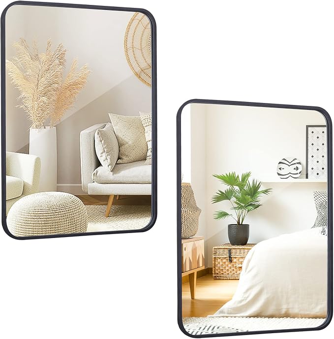 ZenStyle 2 Packs Black Metal Framed Rectangular Wall Mirror 22" x 30" Bathroom - Image 9