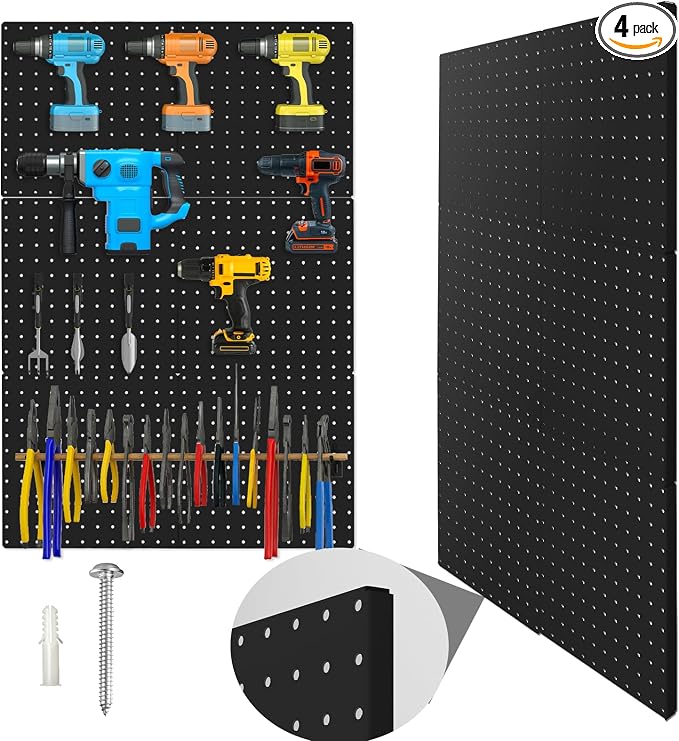 Peg Board, 6 Pack 12"x12" Black Metal Pegboard Panels Pegboards Wall Organizer by Hogurity