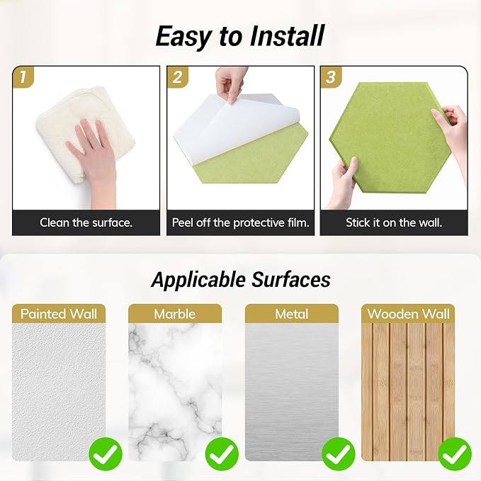 12 Pack High Density Hexagon Acoustic Panels, TONOR 12"x 10"x 0.4" Soundproof - Image 6