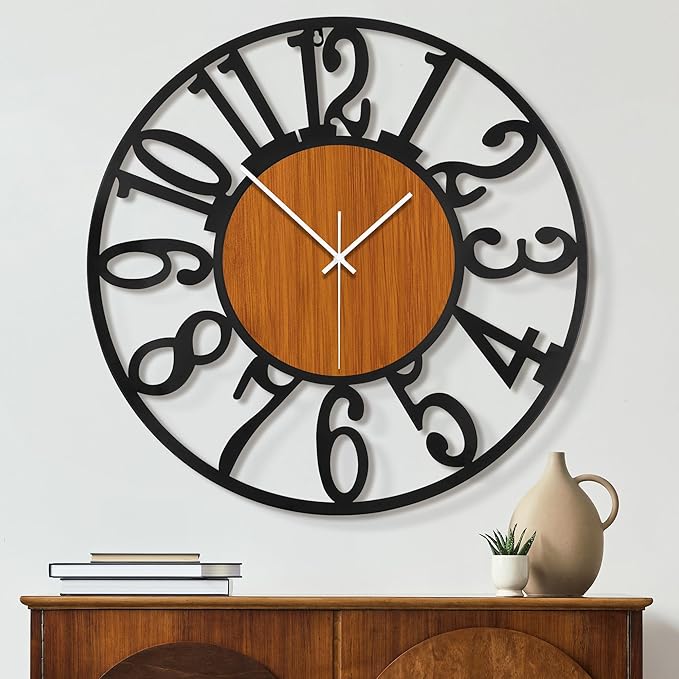 Maxstar Round Wall Clock for Living Room Decor Battery Operated Non Ticking by Maxstar