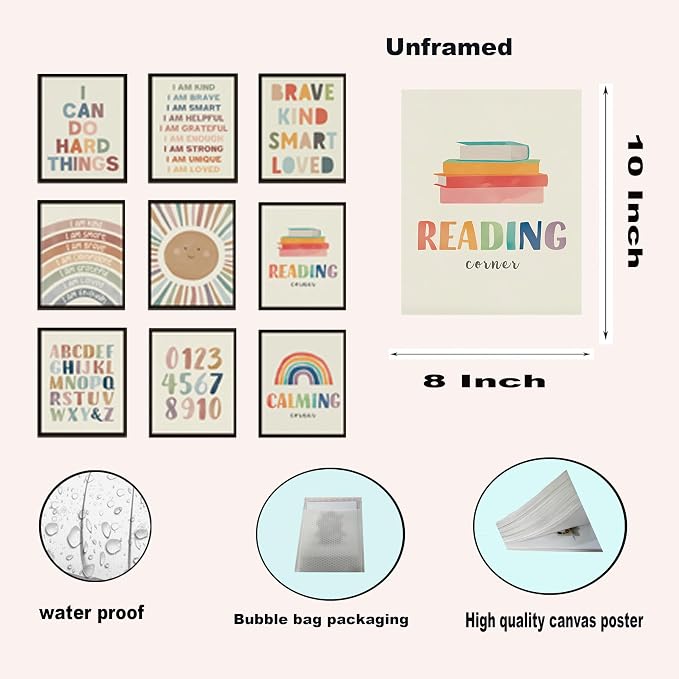 SEHSUVC Baby Alphabet 1 2 3 Wall Art Set of 9, Number Rainbow Canvas Posters - Image 9