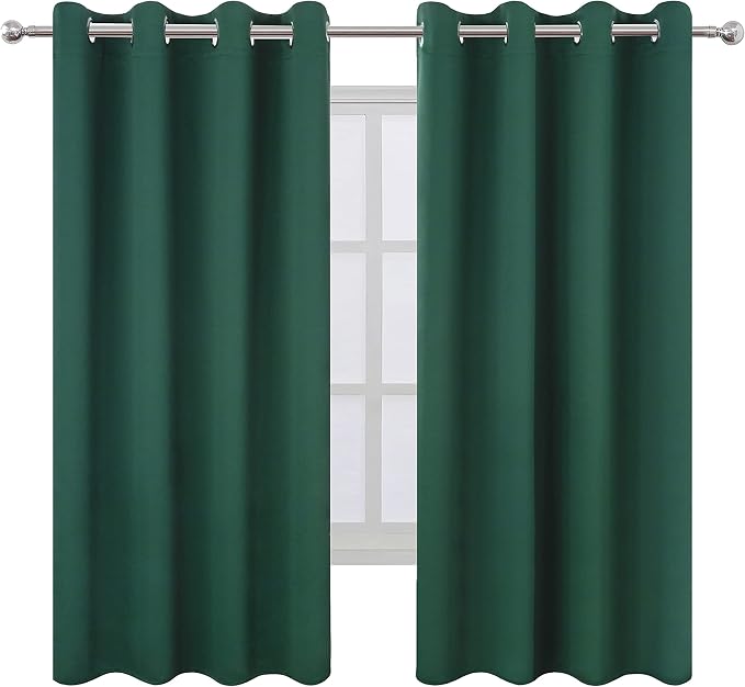 LEMOMO Dark Green Bedroom Blackout Curtains/52 x 63 Inch Long/Set of 2 Curtain - Image 2