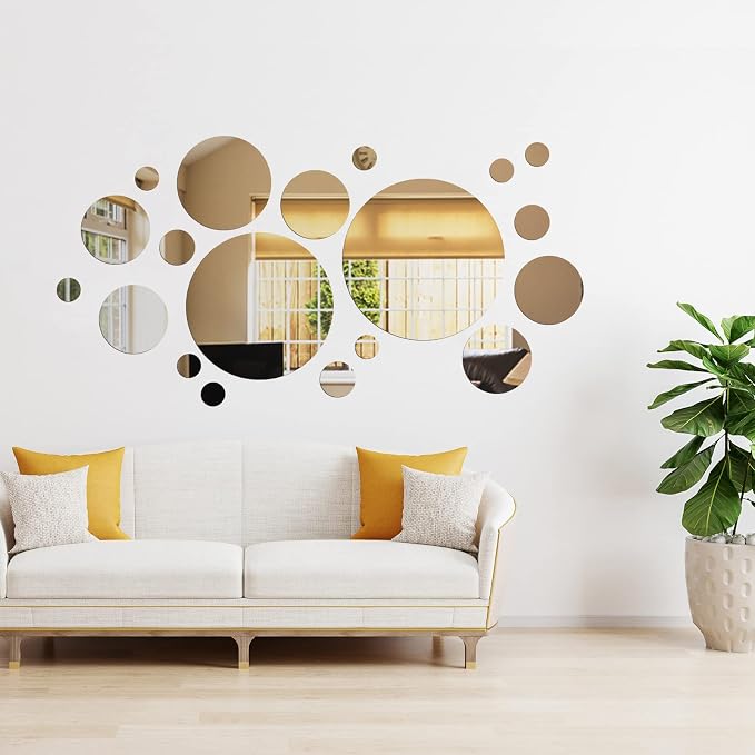 Shappy 32 Pcs Acrylic Mirror Wall Stickers Removable Round Wall Decal Circle - Image 6
