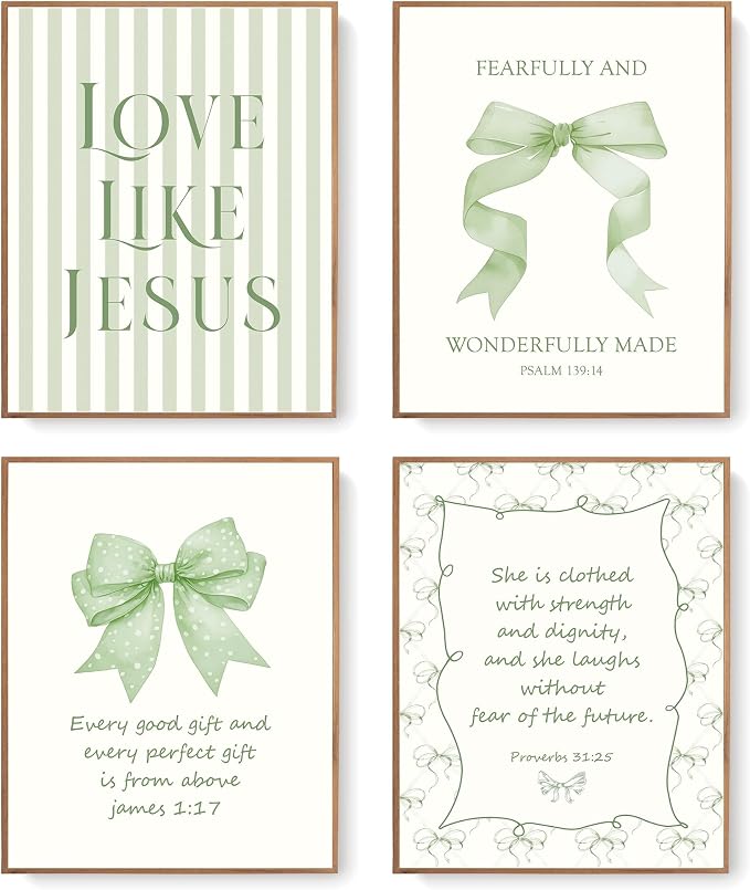 LARTSFRO Coquette Sage Green Bow Jesus Wall Art Decor Posters, Inspirational by Unknown