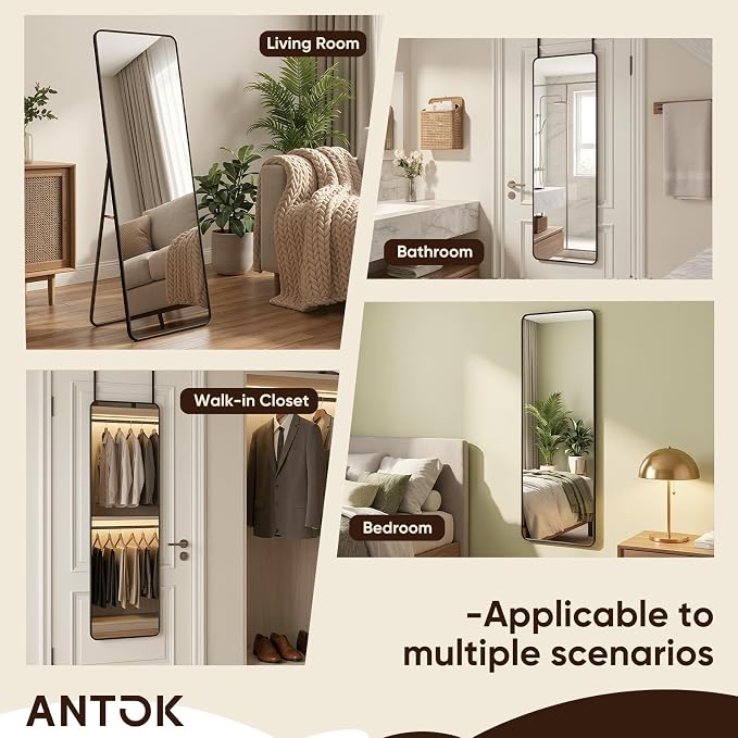 Antok 48"x14" Over the Door Mirror, Full Length Mirror Door Hanging - Image 9