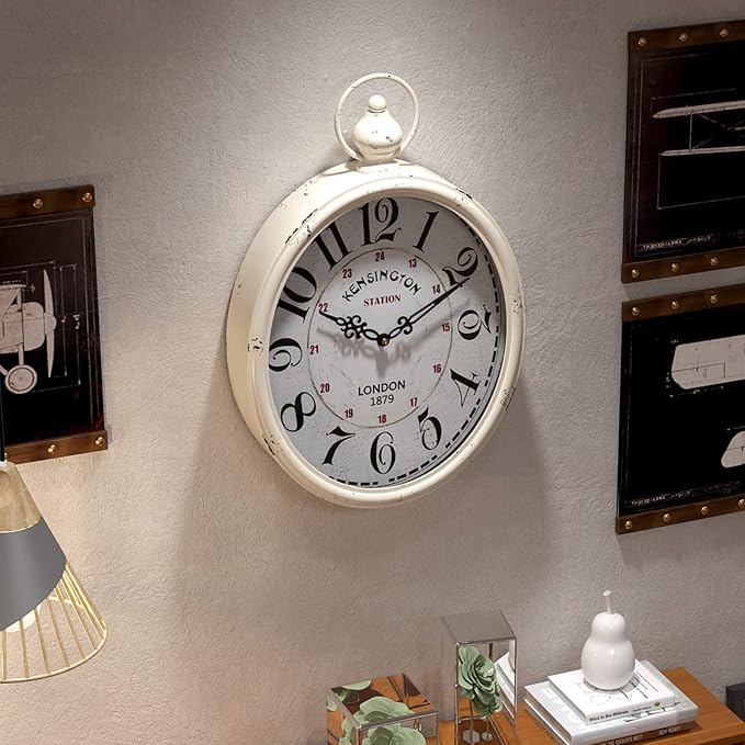 Menterry Oval Retro Wall Clock, Rustic Vintage Style, Battery Operated Silent - Image 7