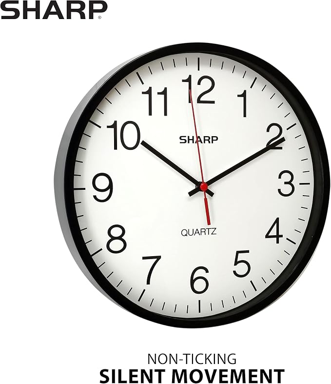 Sharp Wall Clock Silent Non Ticking 10 Inch Quality Quartz Battery Operated - Image 2