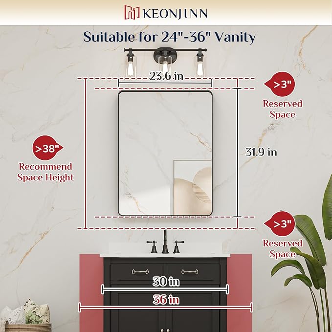 Keonjinn Gold Bathroom Mirrors for Vanity, 24 x 32 Inch Rounded Rectangle Gold - Image 7