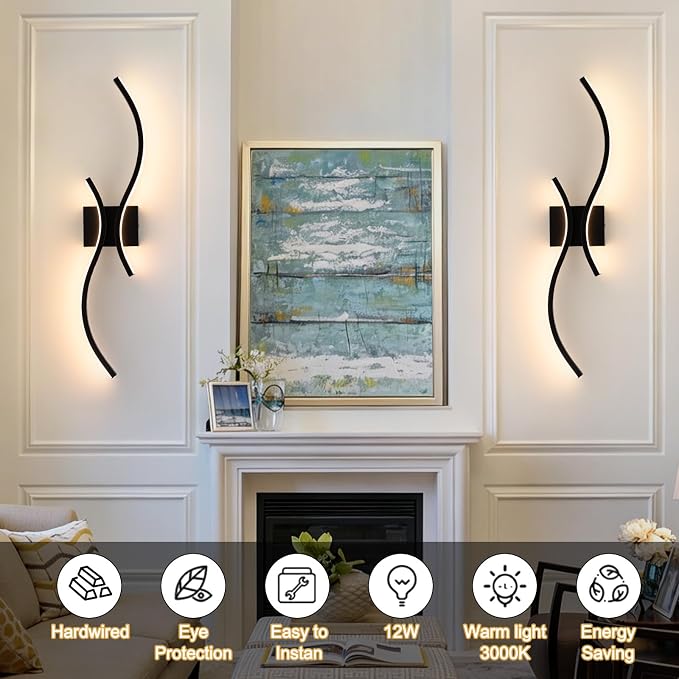 CANEOE Modern LED Wall Sconce Set of Two, 3000K Warm White Led Wall Light - Image 2