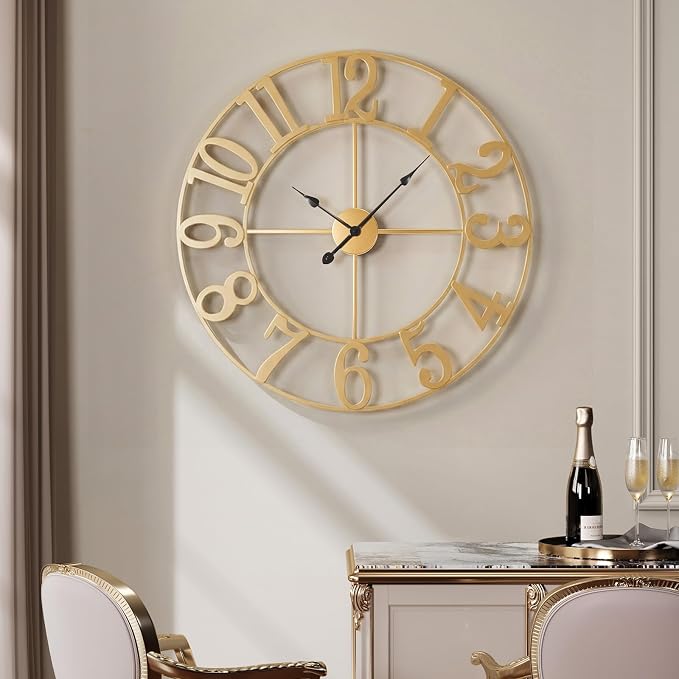 Cuspin 20 Inch Wall Clock Gold, Large Decorative Wall Clocks Battery-Operated - Image 2