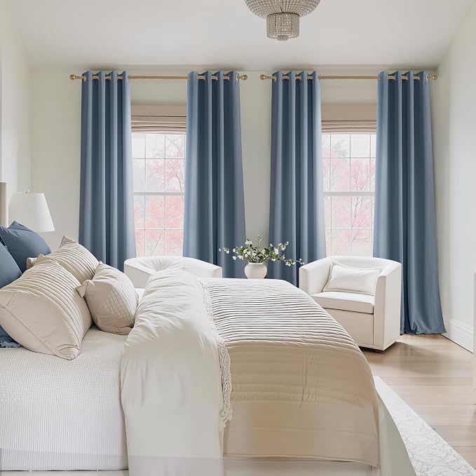 NICETOWN Room Darkening Draperies Curtains Panels, 2 Panels Stone Blue W52 x L84 - Image 2