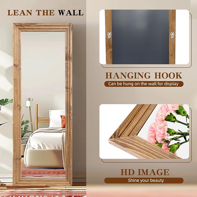 Full Length Mirror 65"x24" Solid Wood Frame Floor Large Mirror - Image 3
