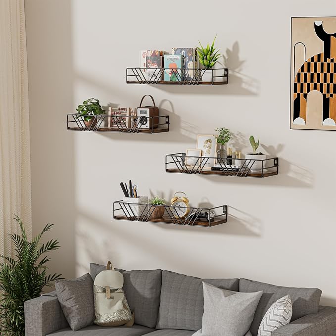 Floating Shelves for Wall, 4 Sets Rustic Wall Mounted Shelves - Image 2