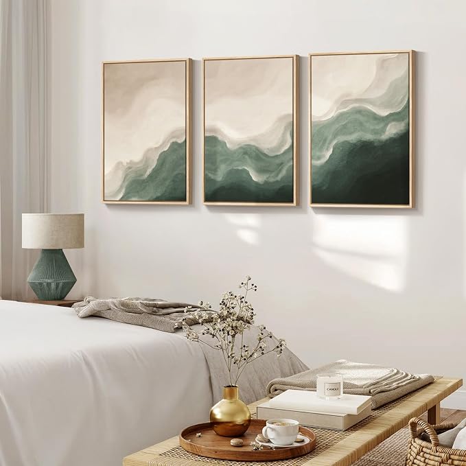Framed Green and Beige Abstract Wall Art Set of 3, Modern Neutral Canvas Prints - Image 4