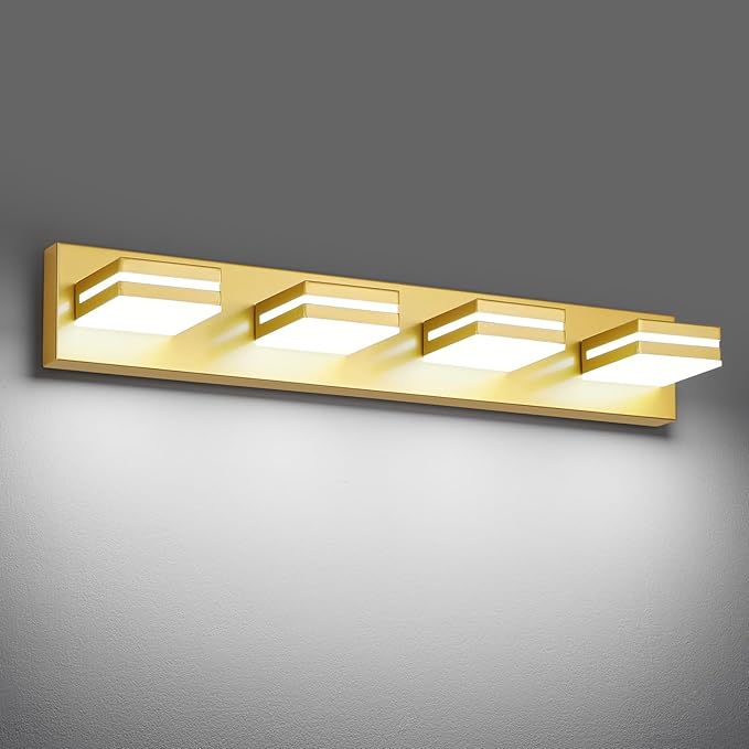 Modern LED Bathroom Lights Fixtures 4-Light, Metal Gold Acrylic Wall Lighting by JZEKVN