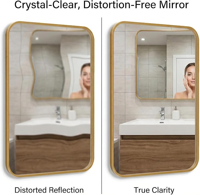 2-Pack 22x30 Inch Matte Gold Bathroom Vanity Mirrors | Flush Mount Deep Set - Image 3