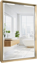 Brushed Gold Bathroom Mirror, Anti-Rust Gold Framed Rectangle Wall Mirror by QUEENFUN