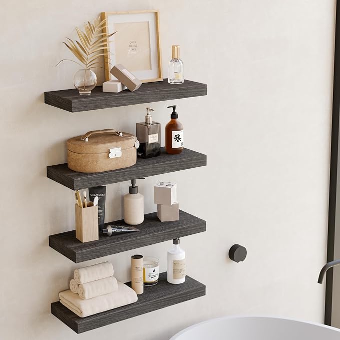 Fixwal 15.8in Floating Shelves, Rustic Wood Finish Wall Shelves Set of 4 - Image 5