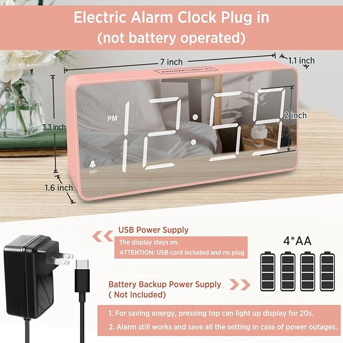Peakeep Digital Clock, Alarm Clock Battery Backup Powered - Image 2