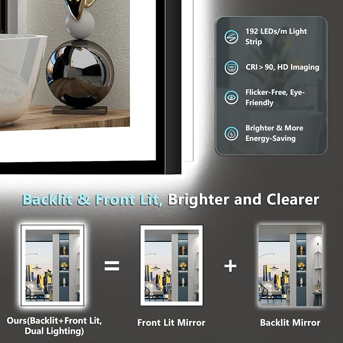 28x36 Black Framed LED Bathroom Mirror - Image 4
