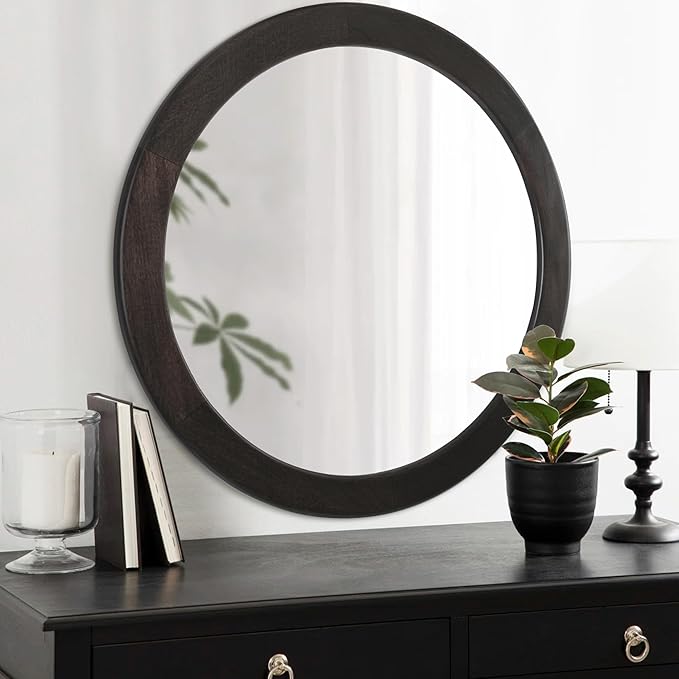 CULER Round Mirrors 30 Inch, Wood Vanity Wall Rustic Mirror - Image 2