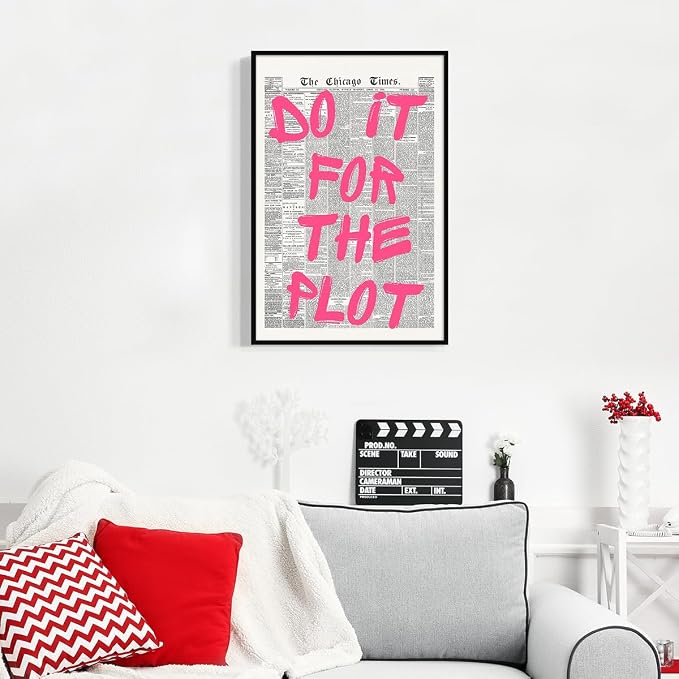 Enlaizhude Pink Do It For The Plot Quote Poster, Vintage Black White Newspaper - Image 6