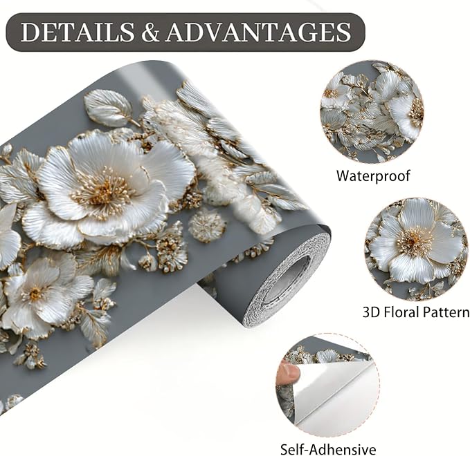 Pearl Wallpaper Border 196x4 Inch Peel and Stick Wall Border Elegant Gray White - Image 9