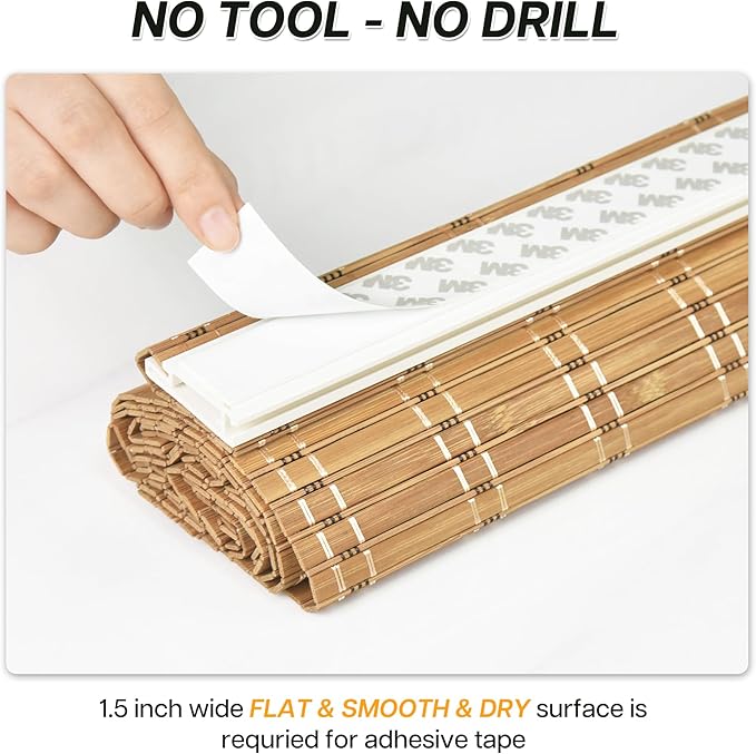 LazBlinds No Tools No Drill Bamboo Roller Shades, Cordless Bamboo Blinds - Image 2