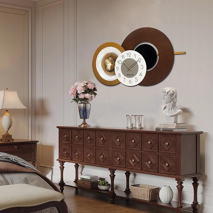 37.8x23 Inch Large Mid-Century Modern Wall Clock, Oversized Wood and Metal - Image 3