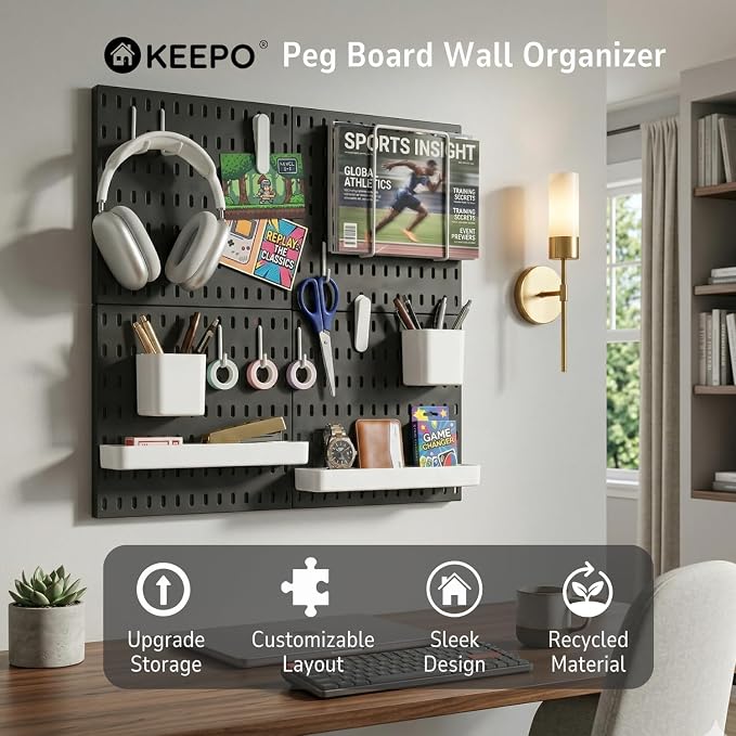 Keepo Peg Board Wall Organizer – Plastic Pegboard Panels, Modular Peg Board - Image 2