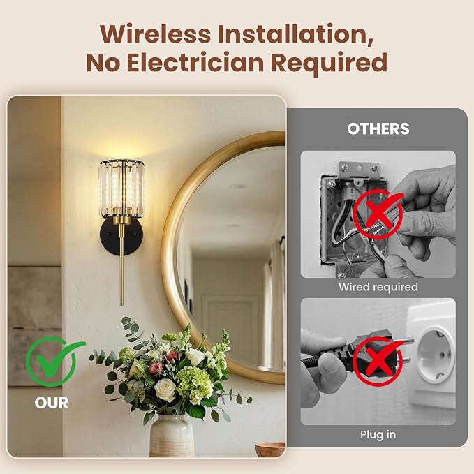 Crystal Battery Operated Wall Sconces, 12 Colors and 3CCT Dimmable Crystal Wall - Image 4