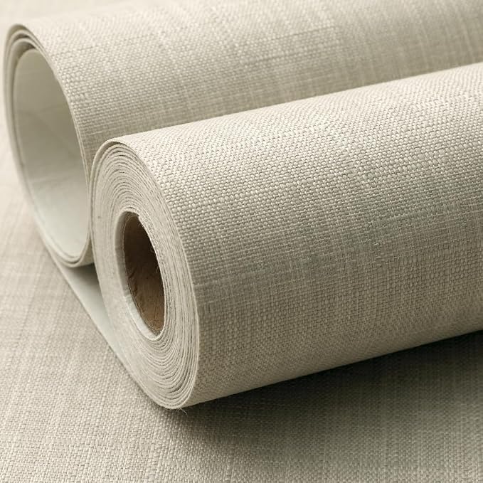 SHUFA Gray Beige Cotton-Like Textured Grasscloth Wallpaper Matte Thick Real - Image 2