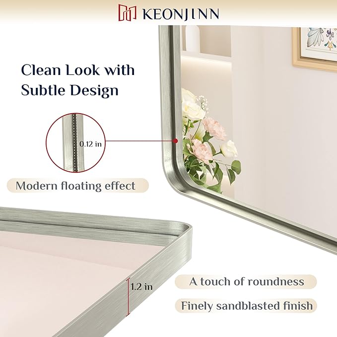 Keonjinn 32 x 36 Inch Brushed Nickel Bathroom Mirrors - Image 3