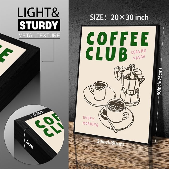 Black Framed Canvas Wall Art Posters Kitchen Coffee Club Print Vintage Coffee - Image 2