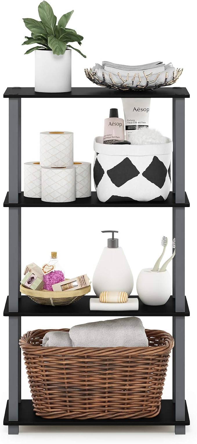 Furinno TURN-S-TUBE Storage Shelves, 4-Tier Book Shelf, Corner Shelf, Toolless - Image 3