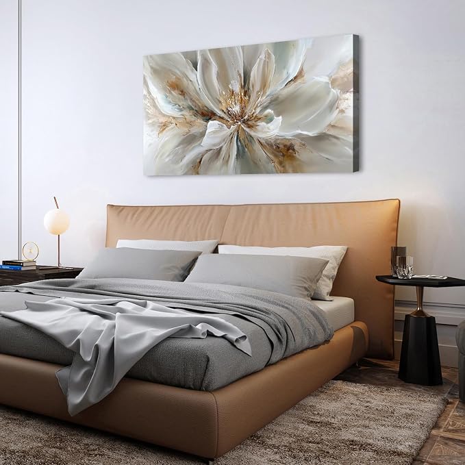 Flower Wall Art Vintage White Floral Canvas Pictures Abstract Blooming Flower - Image 6