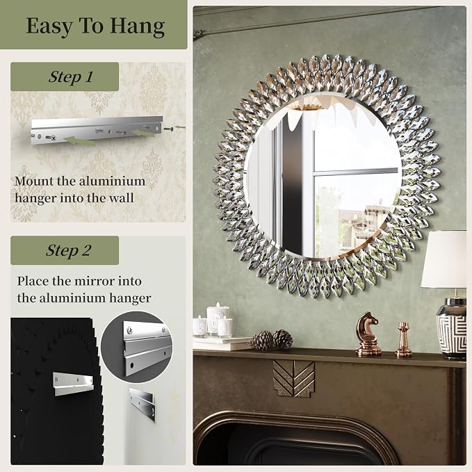 Kelly Miller Jeweled Mirror for Wall, 28 Inch Round Luxury Mirror - Image 5