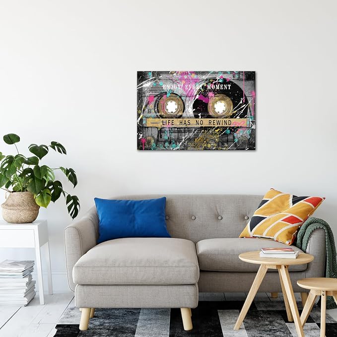 KREATIVE ARTS Vintage Graffiti Street Art Canvas Retro Cassette Tape Life Quote - Image 3