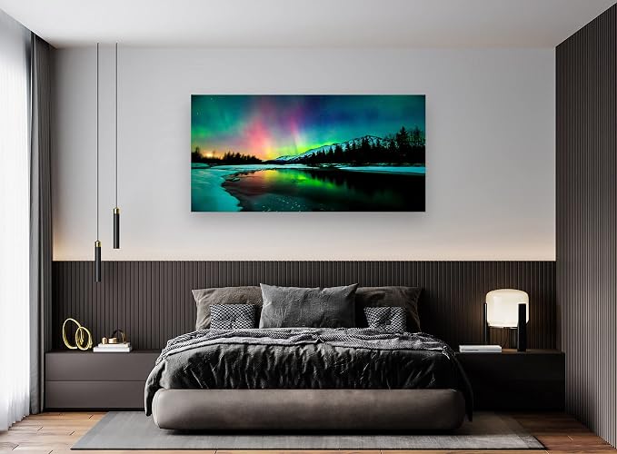 S01962 Wall Art Aurora scenery Painting on Canvas Stretched and Framed Canvas - Image 5