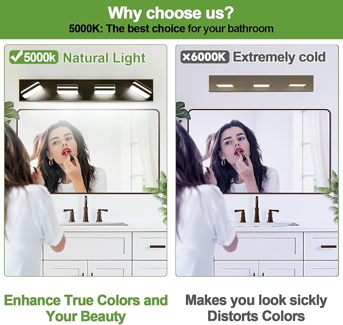 360° Rotate LED Bathroom Vanity Light Fixtures, 1600LM Acrylic Brown and Gold - Image 3