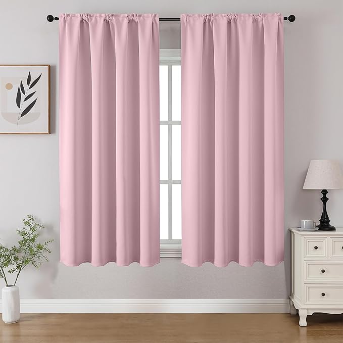 CUCRAF Light Pink Blackout Curtains 45 inch Length 2 Panels Set, Rod Pocket by CUCRAF