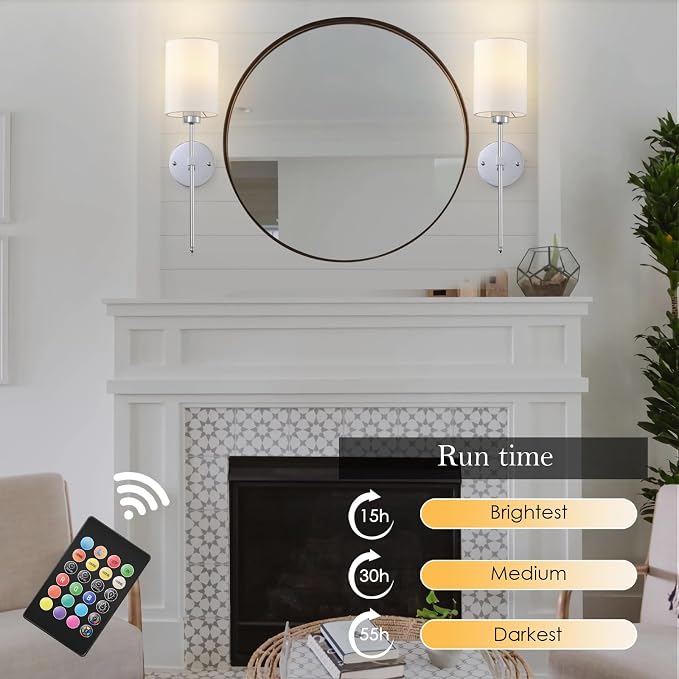 Battery Operated Wall Sconces Set of Two, Wireless Rechargeable Wall Light - Image 3